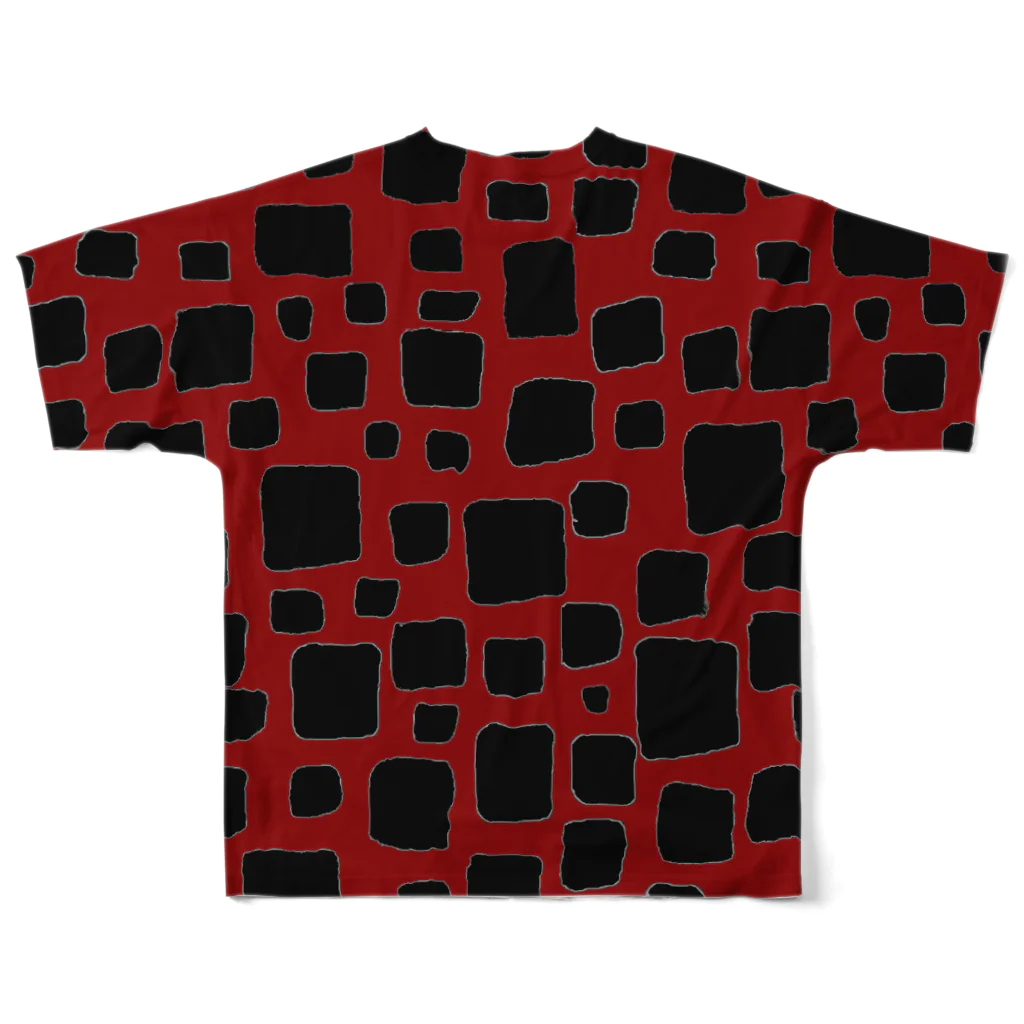 ゴータ・ワイのキューブ　(前後２面プリント) 　バーガンディ/黒 フルグラフィックTシャツの背面
