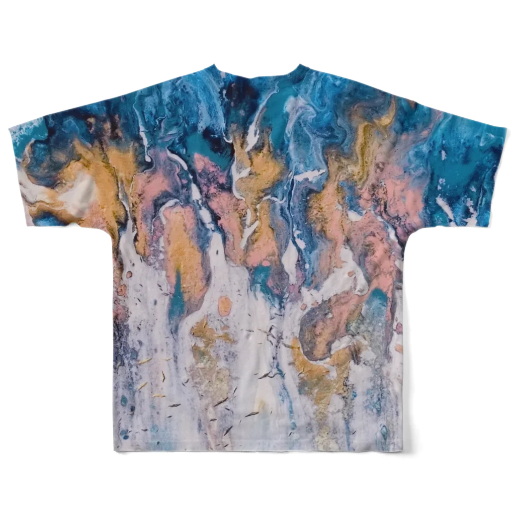 Akiyoのフィレンツェ画房 の無題(青桃金白のFluid) フルグラフィックTシャツの背面
