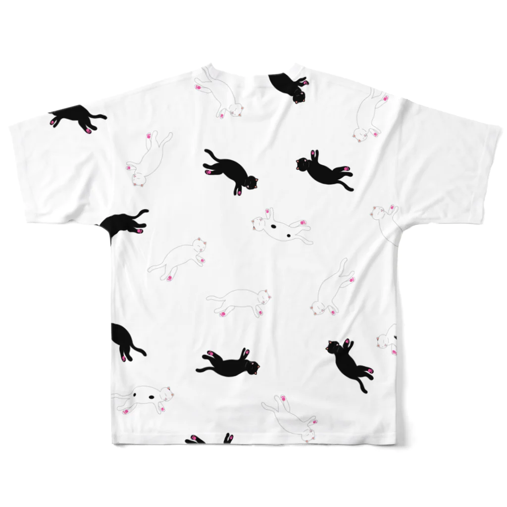 理系アイテムや生き物のお店の昼寝しているたくさんの猫 All-Over Print T-Shirt :back