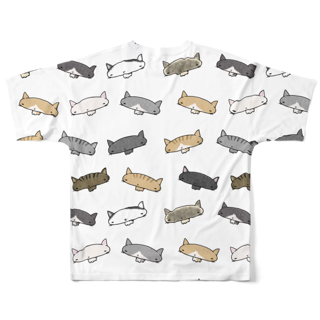 麦助ちゃん太郎のながまるシリーズ　猫ちゃん大集合Tシャツ フルグラフィックTシャツの背面