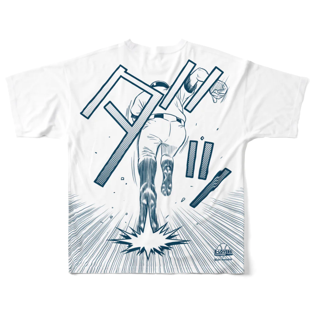 BASEBALL LOVERS CLOTHINGの【背面プリント】「スピードスター／韋駄天ブルー」 All-Over Print T-Shirt :back