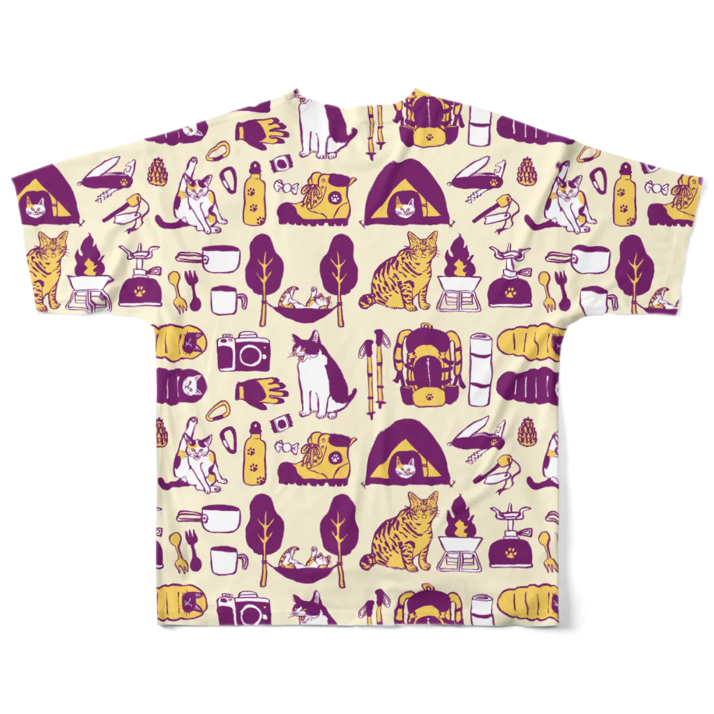 喫茶こぐまやのcamp cats　紫 All-Over Print T-Shirt :back