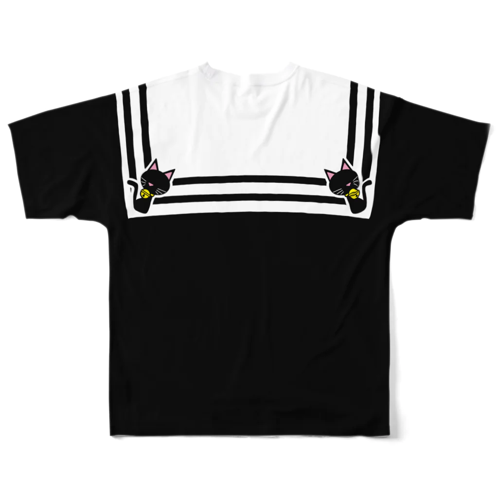 KittenCollar@仔猫の首輪の黒猫タイプ別セーラープリント フルグラフィックTシャツの背面