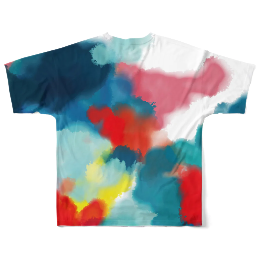 色にじみの水彩風（青) All-Over Print T-Shirt :back