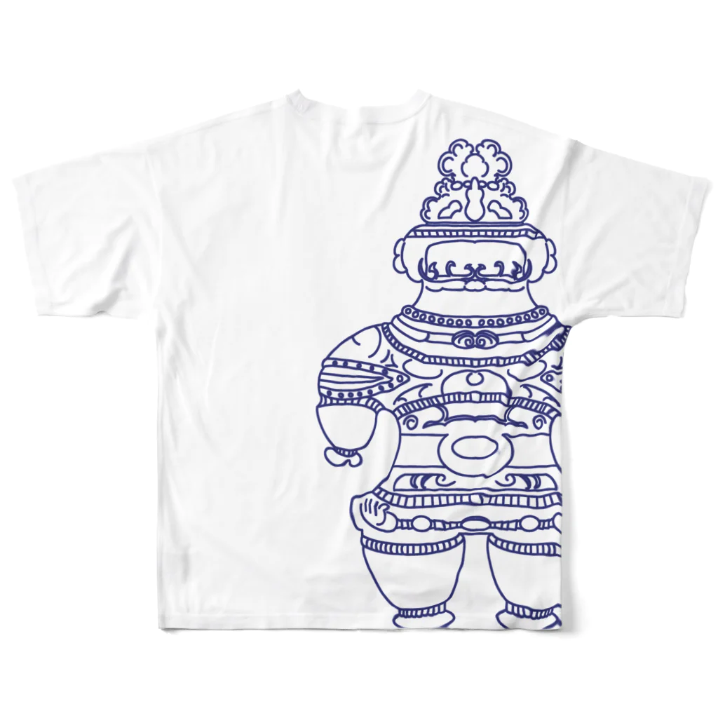 神話の旅人の遮光器土偶　紺 （前姿と後姿）  All-Over Print T-Shirt :back