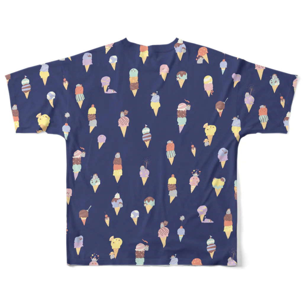 ささきまゆのアイスとペンギンちゃん ネイビー All-Over Print T-Shirt :back