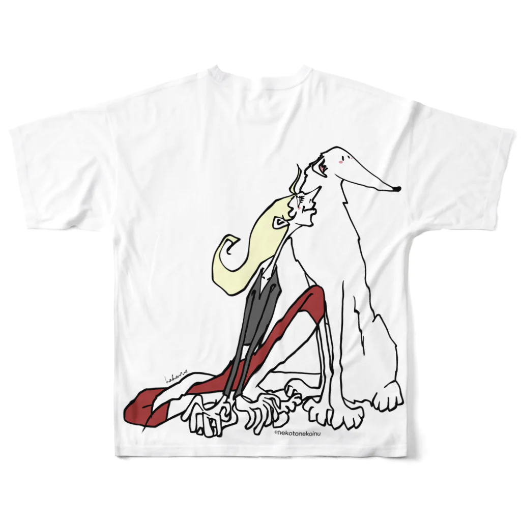 猫とネコ犬のボルゾイが好きです All-Over Print T-Shirt :back