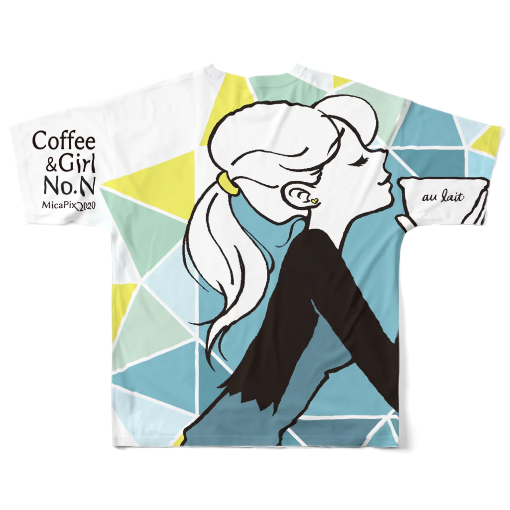 MicaPix/SUZURI店のCoffee&Girl "No.N"（バックプリント） フルグラフィックTシャツの背面