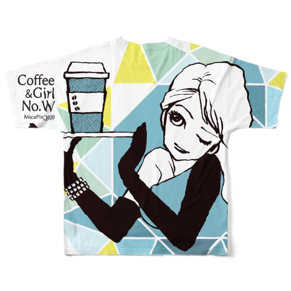 MicaPix/SUZURI店のCoffee&Girls "No.W"（バックプリント） All-Over Print T-Shirt :back