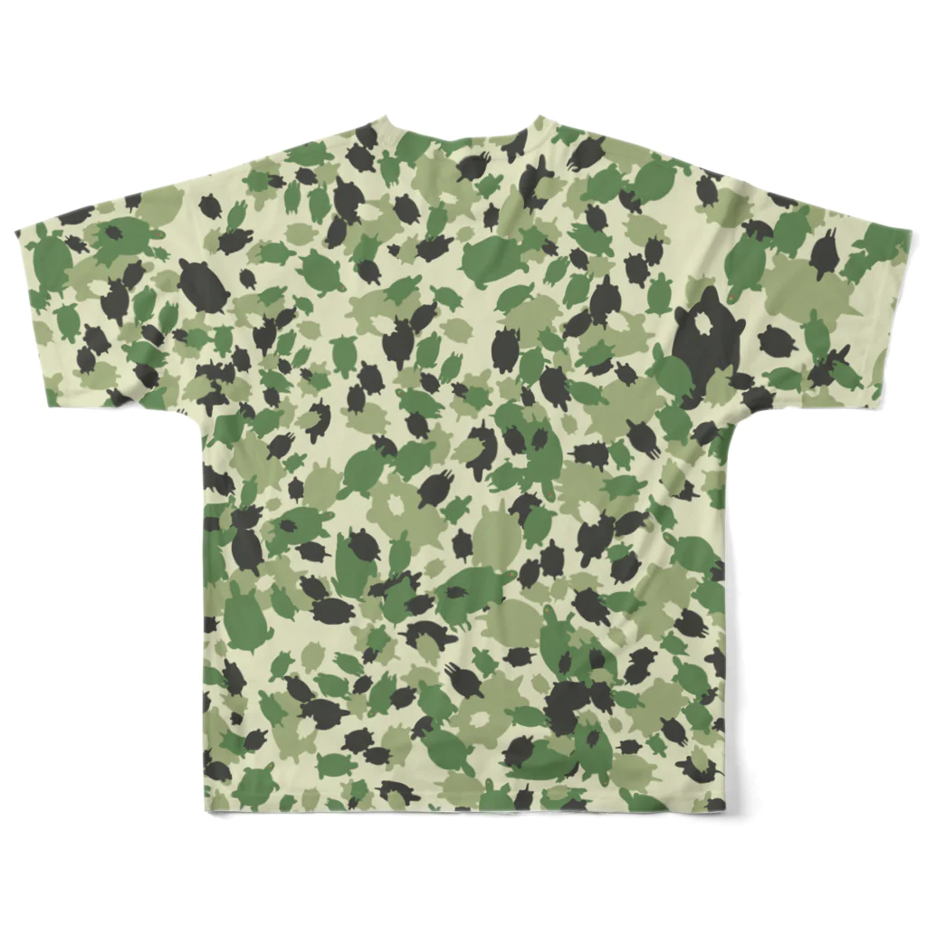 かんすけshopのアカミミガメ迷彩 All-Over Print T-Shirt :back