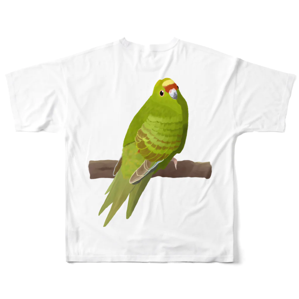 街のいろどりのキガシラアオハシインコ（背面プリント) フルグラフィックTシャツの背面