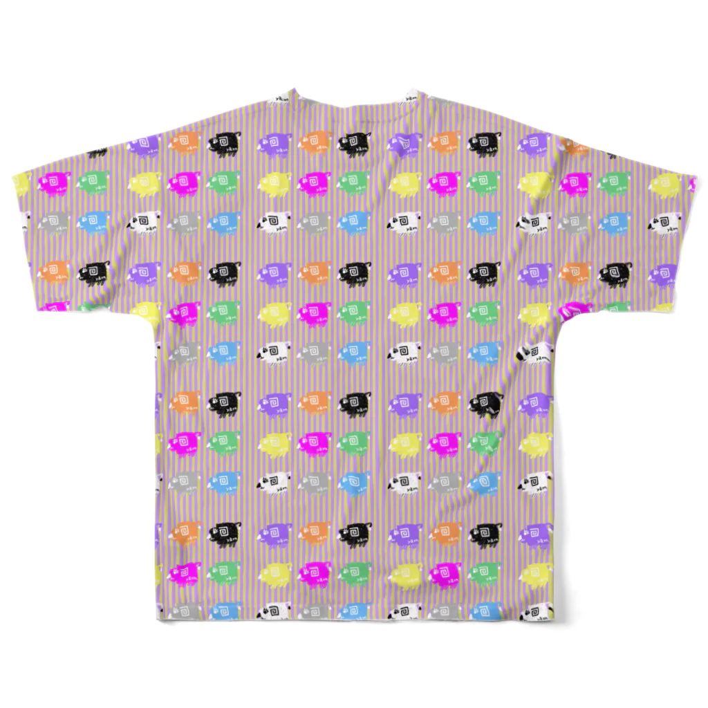 usa100の紫黄色縦縞 All-Over Print T-Shirt :back