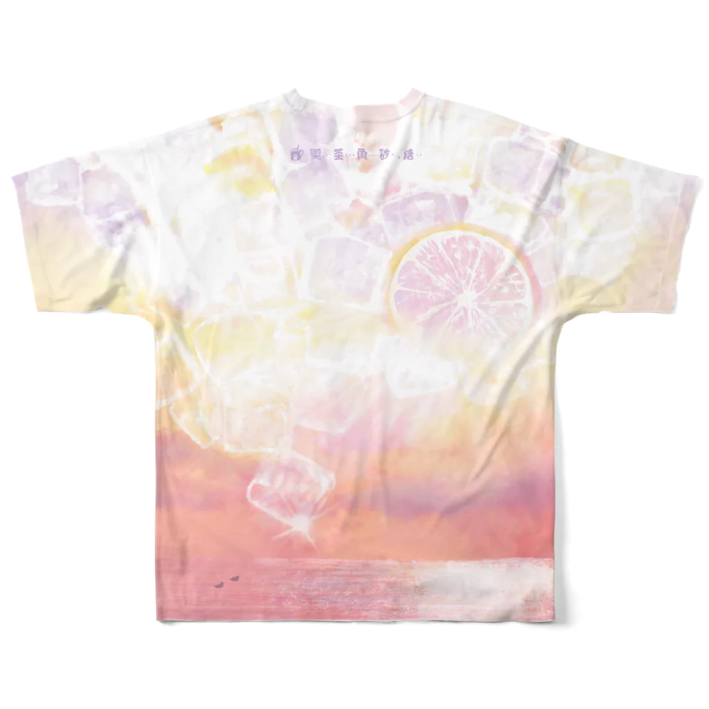 喫茶角砂糖のピンクレモネードの夕日 フルグラフィックTシャツの背面