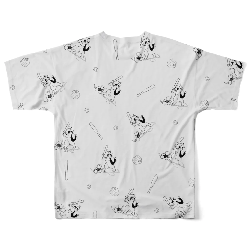 猫と音楽Strings Catの野球ねこパターン柄 All-Over Print T-Shirt :back