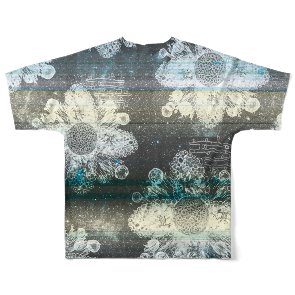 うずまきモンスターの細胞の宇宙の花・グラデーション版 フルグラフィックTシャツの背面