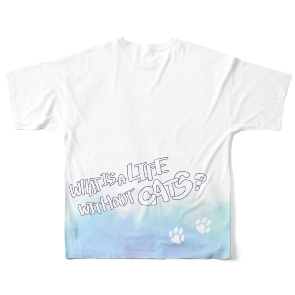 NikuQ-RaisuのCATS LIVE IN MY HEART RENT FREE フルグラフィックTシャツの背面