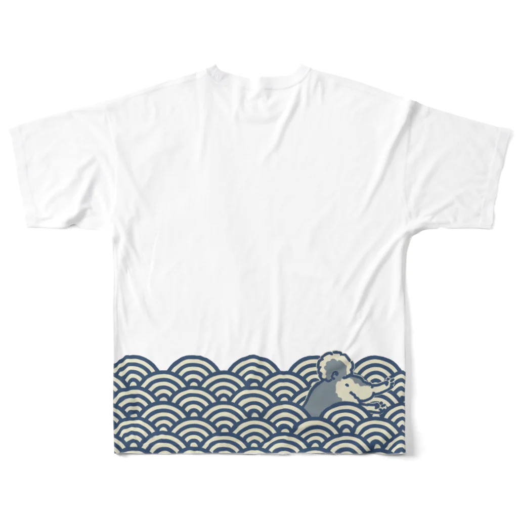 真希ナルセ（マキナル）の青海波に漂う柴犬（黒柴・クロール） All-Over Print T-Shirt :back