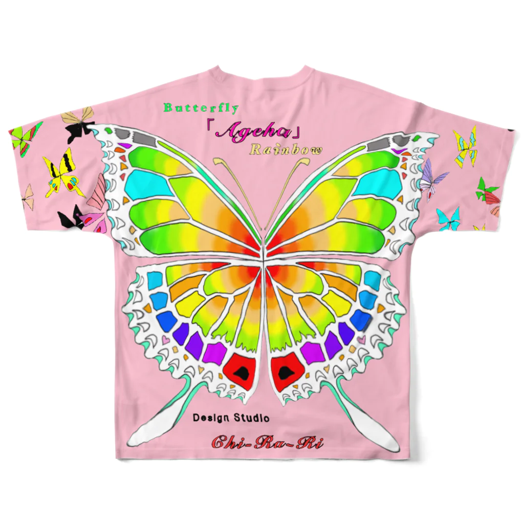 Design Studio 「Chi-Ra-Ri ~ち・ら・り~」のButterfly「Ageha」Rainbowシリーズ『Cherry Blossom』 フルグラフィックTシャツの背面