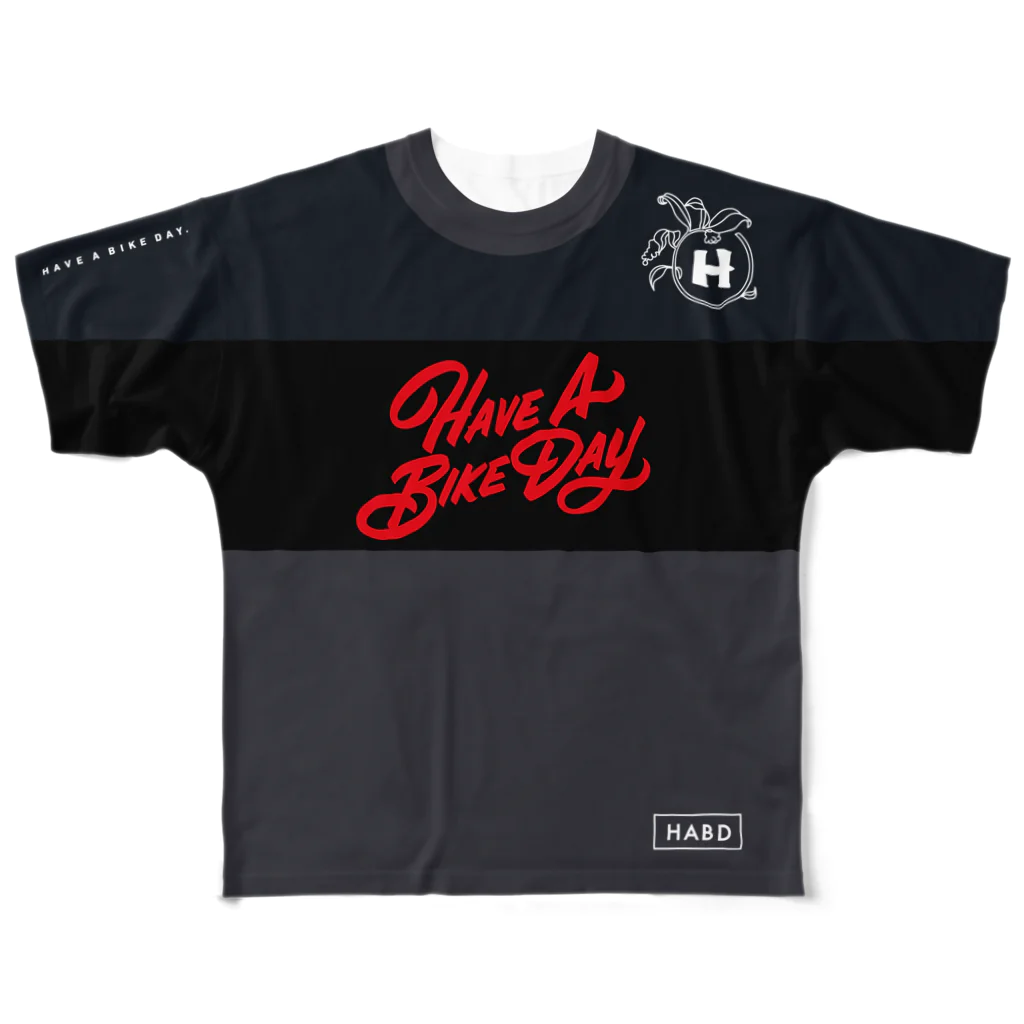 HAVE A BIKE DAY. ＠ SUZURIのHABDmoto(black/red) フルグラフィックTシャツ