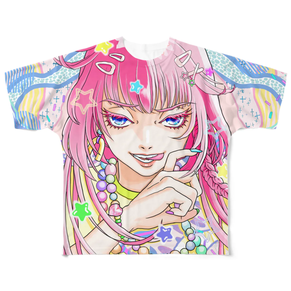 白ふくろう舎のピンクガール試作Ｔ All-Over Print T-Shirt