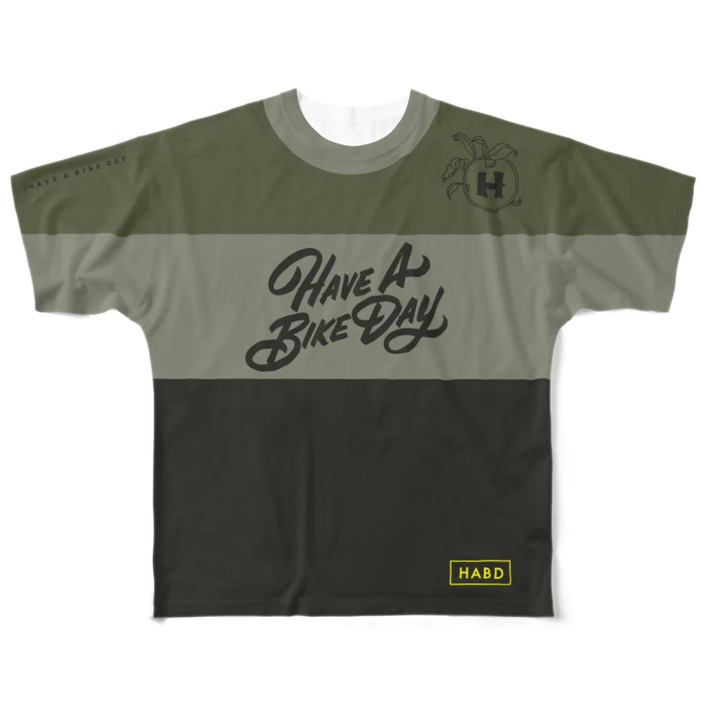 HAVE A BIKE DAY. ＠ SUZURIのHABDmoto(khaki) All-Over Print T-Shirt