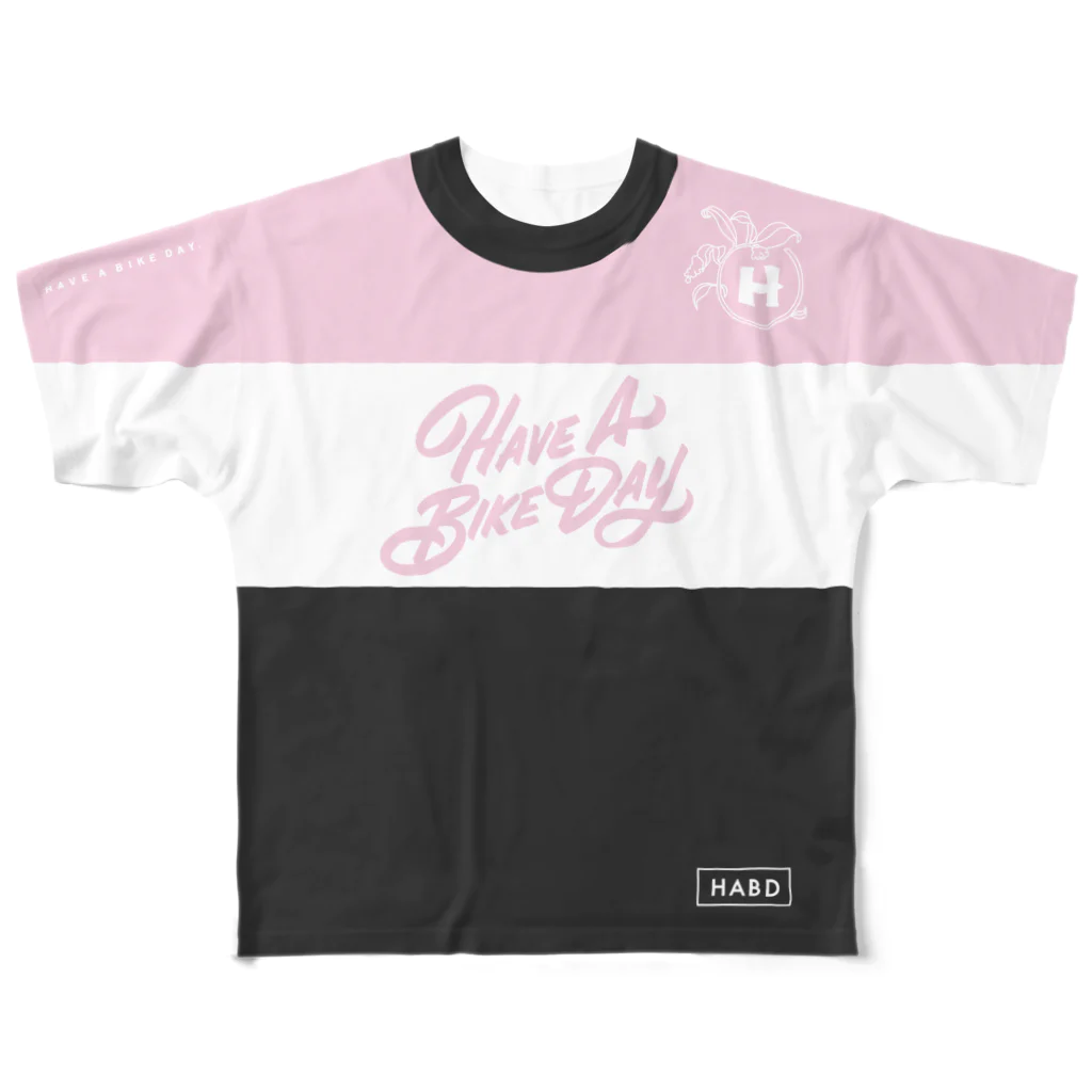 HAVE A BIKE DAY. ＠ SUZURIのHABDmoto(pink/gray) All-Over Print T-Shirt