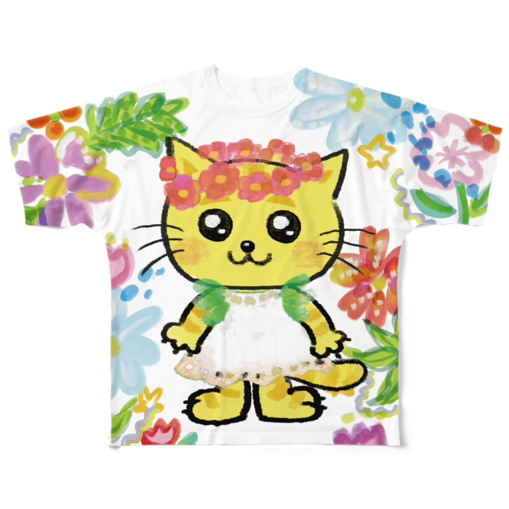 にゃんぴーのお花のうるにゃん（ぜんしん） All-Over Print T-Shirt