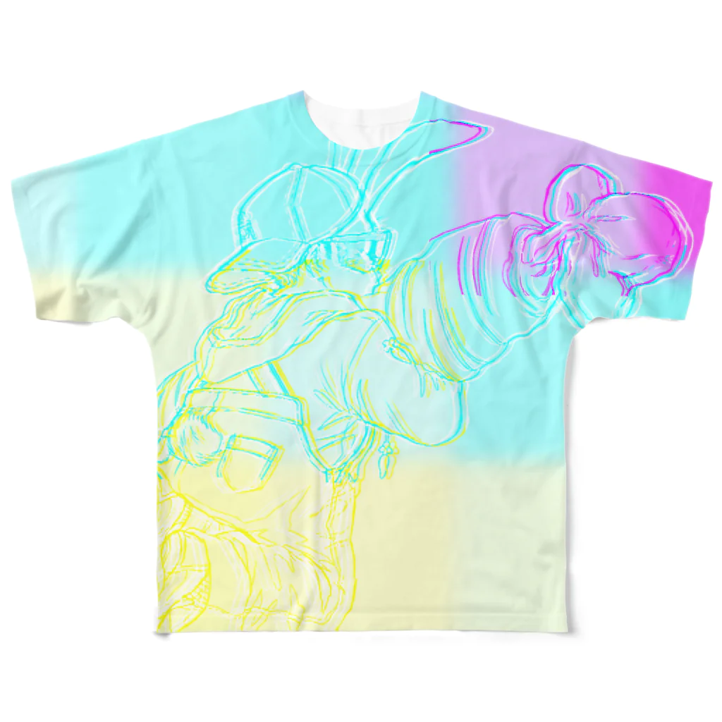 絲yun. ⇄ Syun.の🐰2NI🥕　close-up〈color〉 All-Over Print T-Shirt