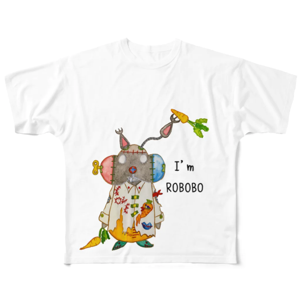 ねこぜや のROBOBO 「まーぶるロボ」ウサギ スチームパンク フルグラフィックTシャツ