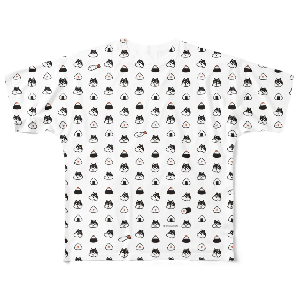 オムッチーの黒柴ゴンとおにぎりと・•・（黒） All-Over Print T-Shirt