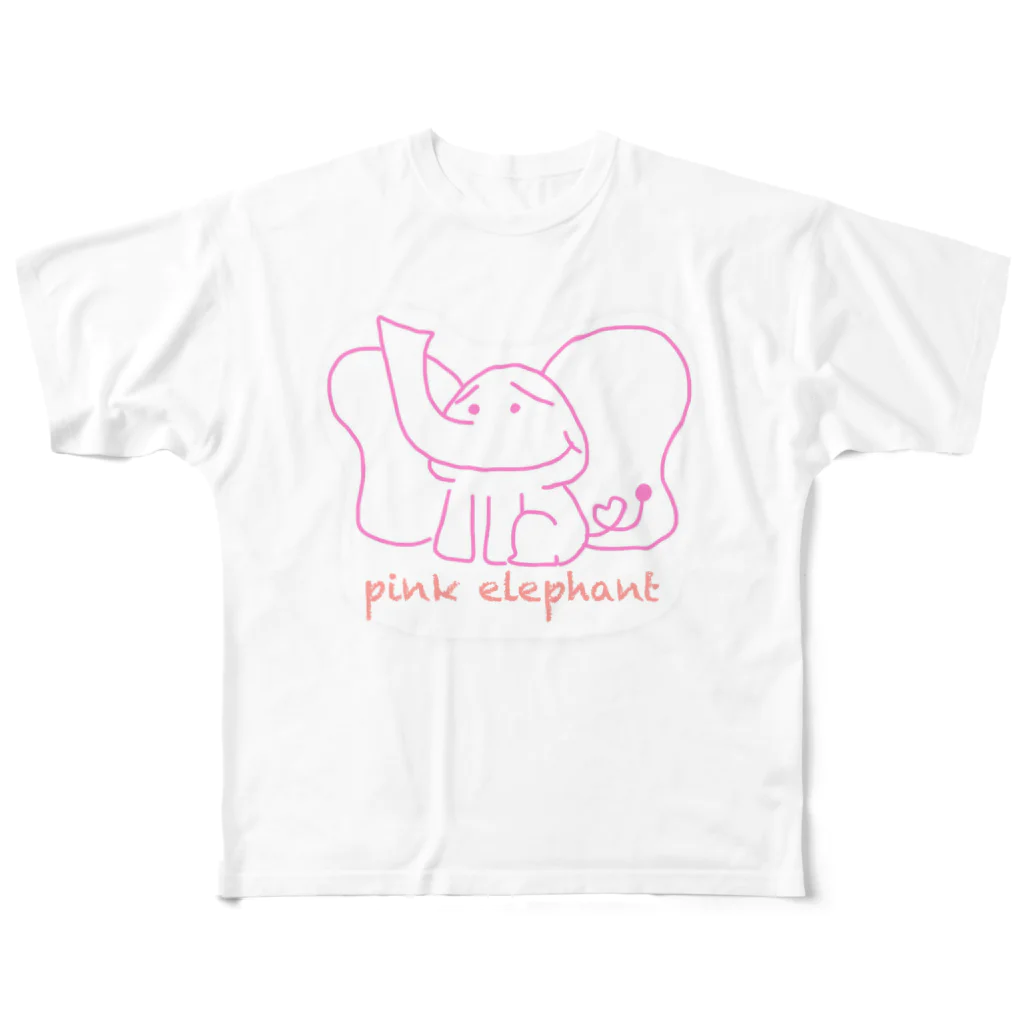 お絵描き屋さんのおみせ。のpink elephant All-Over Print T-Shirt