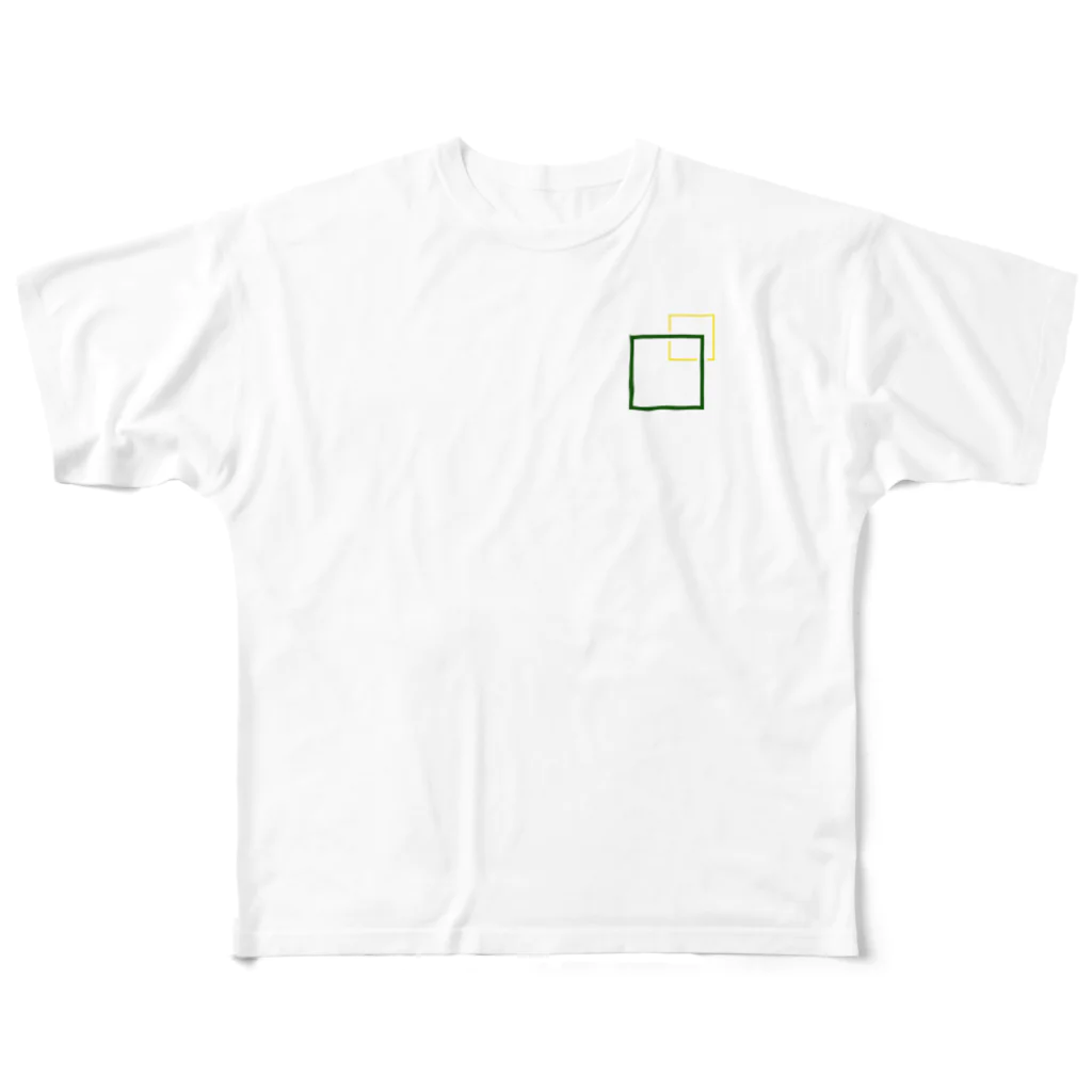 ユニークショップどひゃんご丸のシンプルに四角でデザッちゃったよ！ All-Over Print T-Shirt