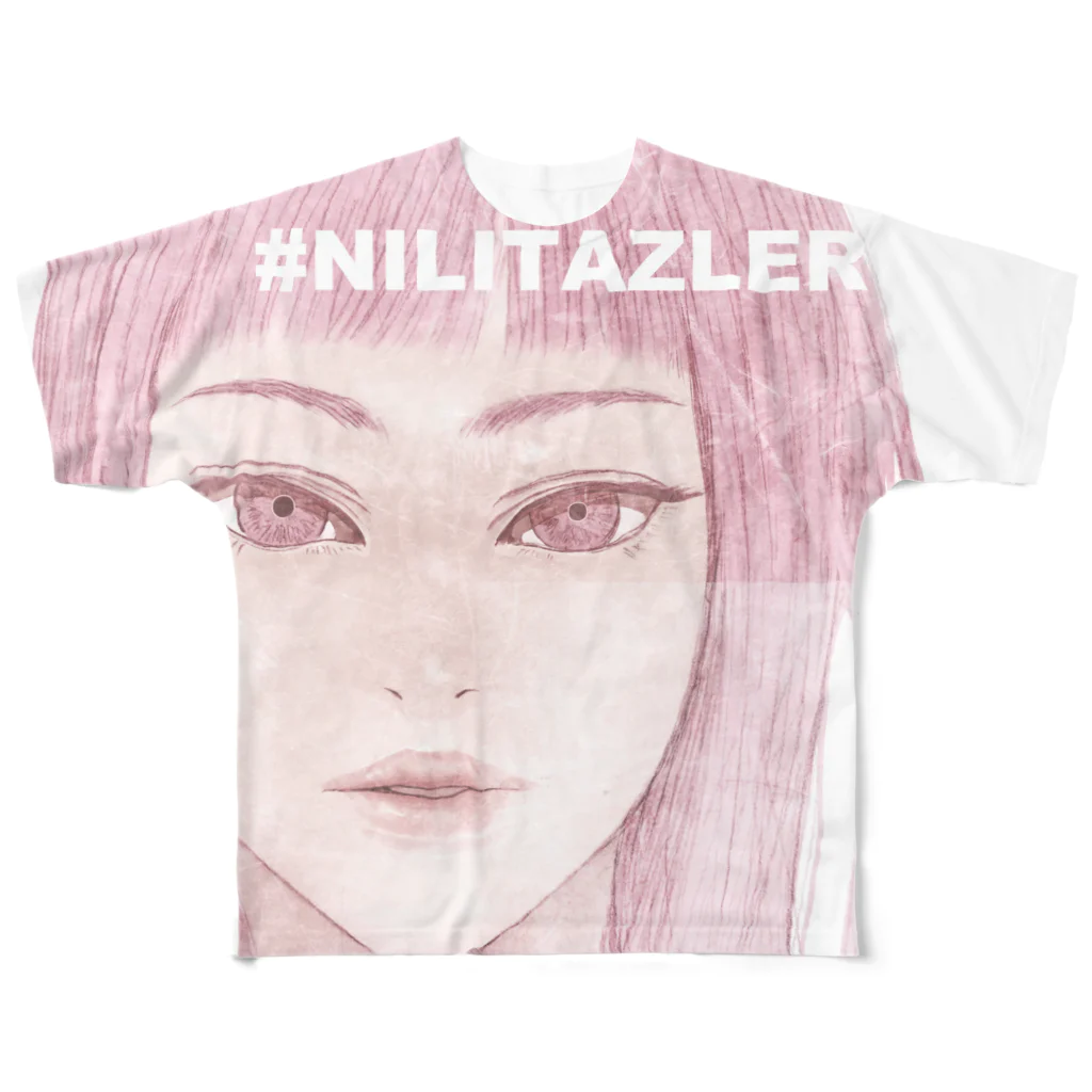 ムスメミユキのピンクの女性 フルグラフィックTシャツ