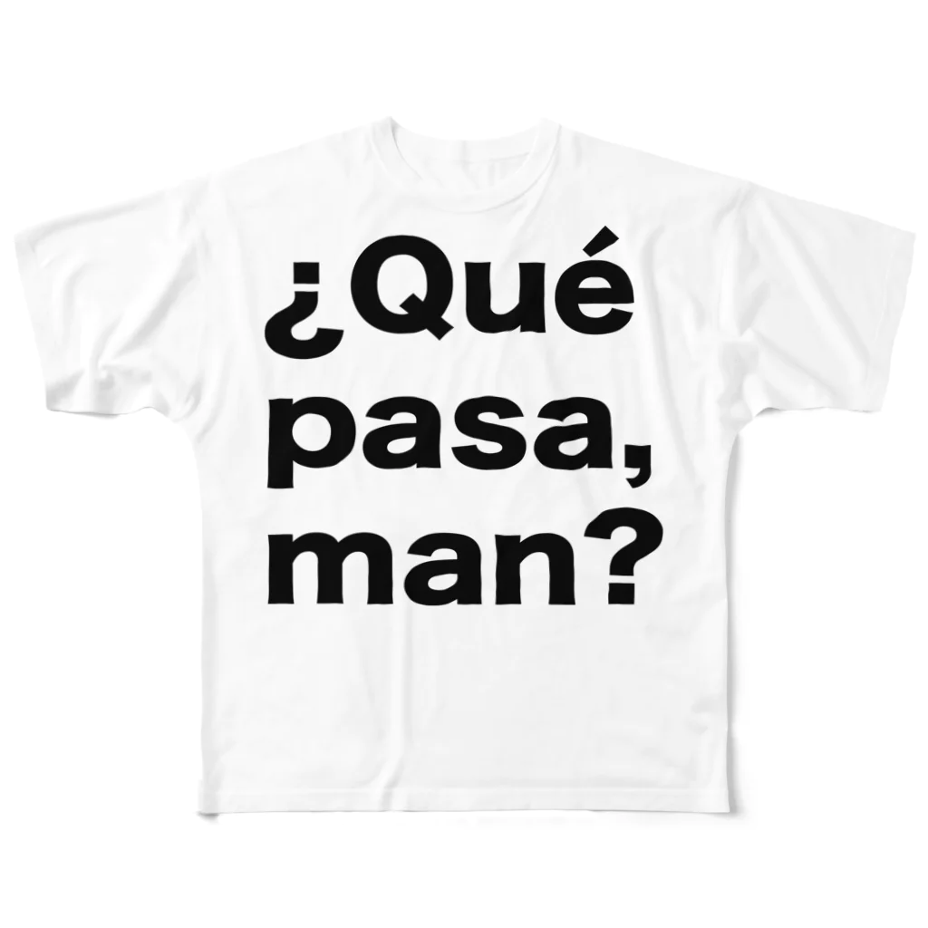 TシャツジャパンSUZURI店🇯🇵の¿Qué pasa,man?（ケパサメン）黒文字 All-Over Print T-Shirt