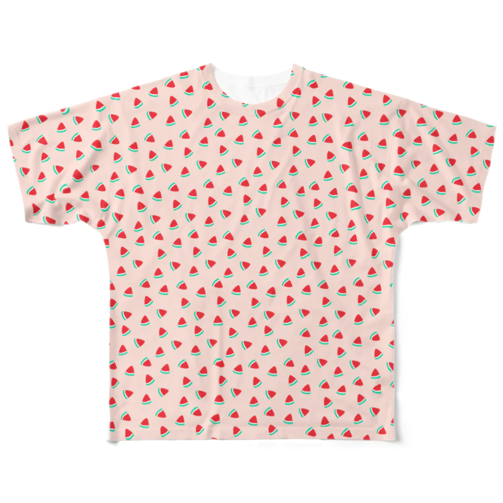 chobi shopのいっぱいスイカ(ピンク) フルグラフィックTシャツ
