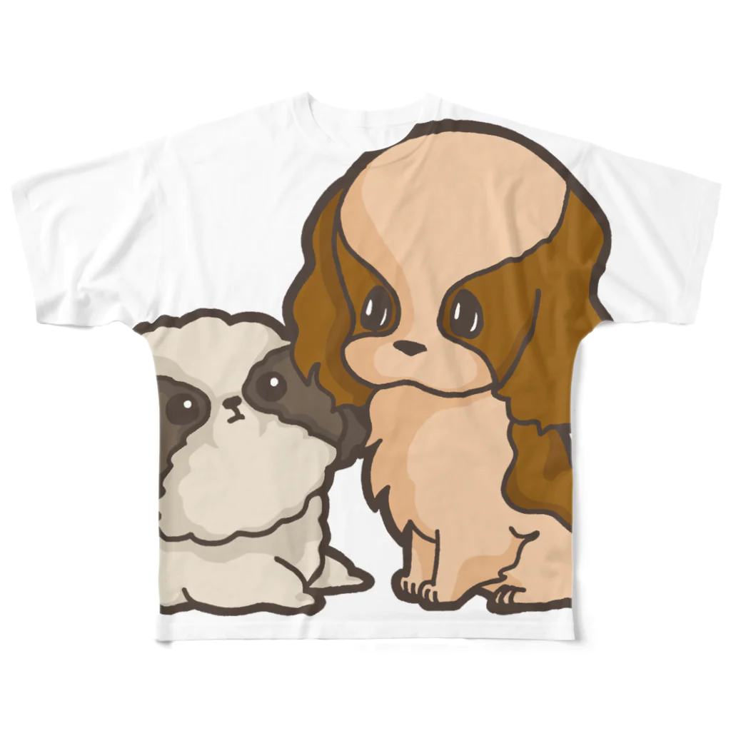 nunu.coのシーズー＆キャバリア フルグラフィックTシャツ