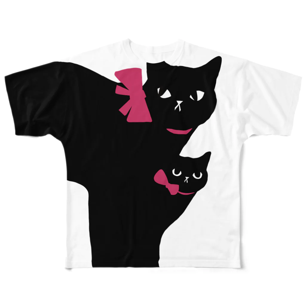 ゴトウミキのくろねこおやこ フルグラフィックTシャツ