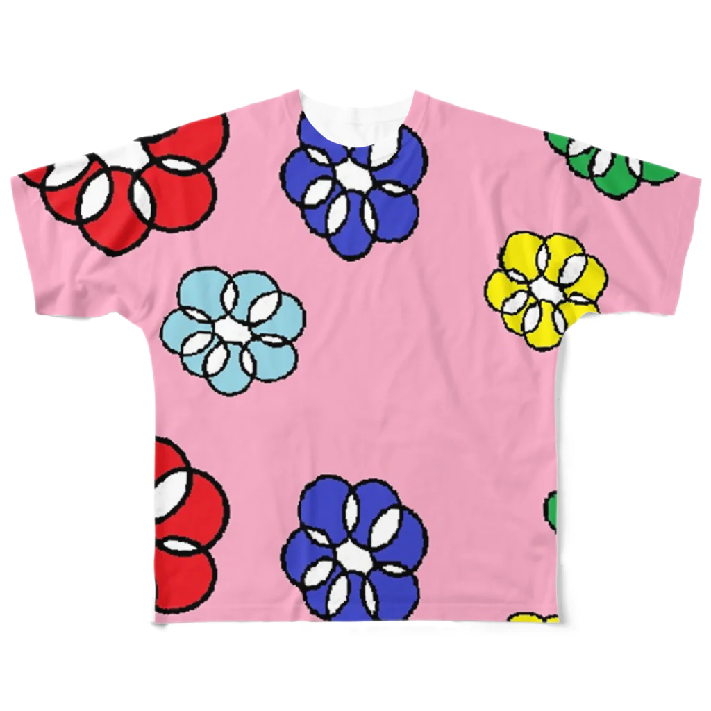🐸かえるさんと仲間たち🐸のまるまる花 フルグラフィックTシャツ