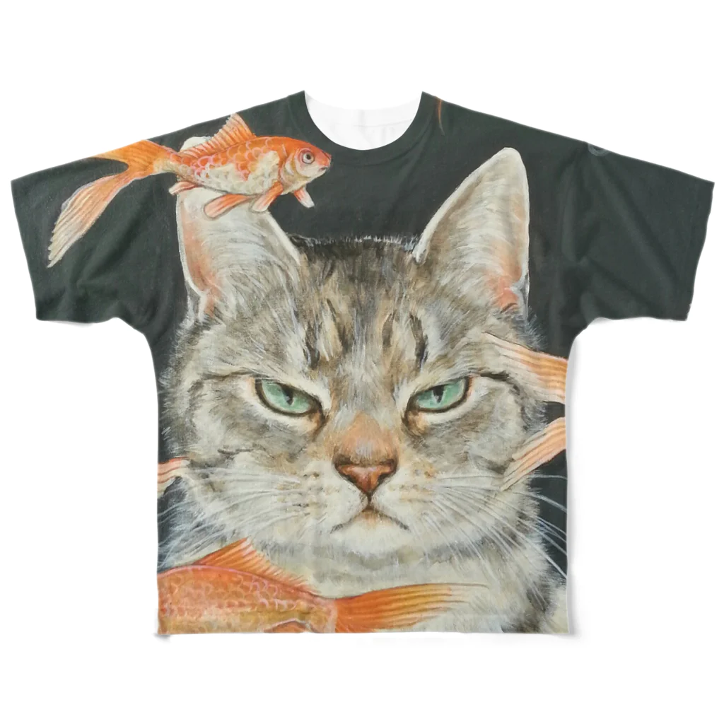 おちょぴの金魚と猫 All-Over Print T-Shirt