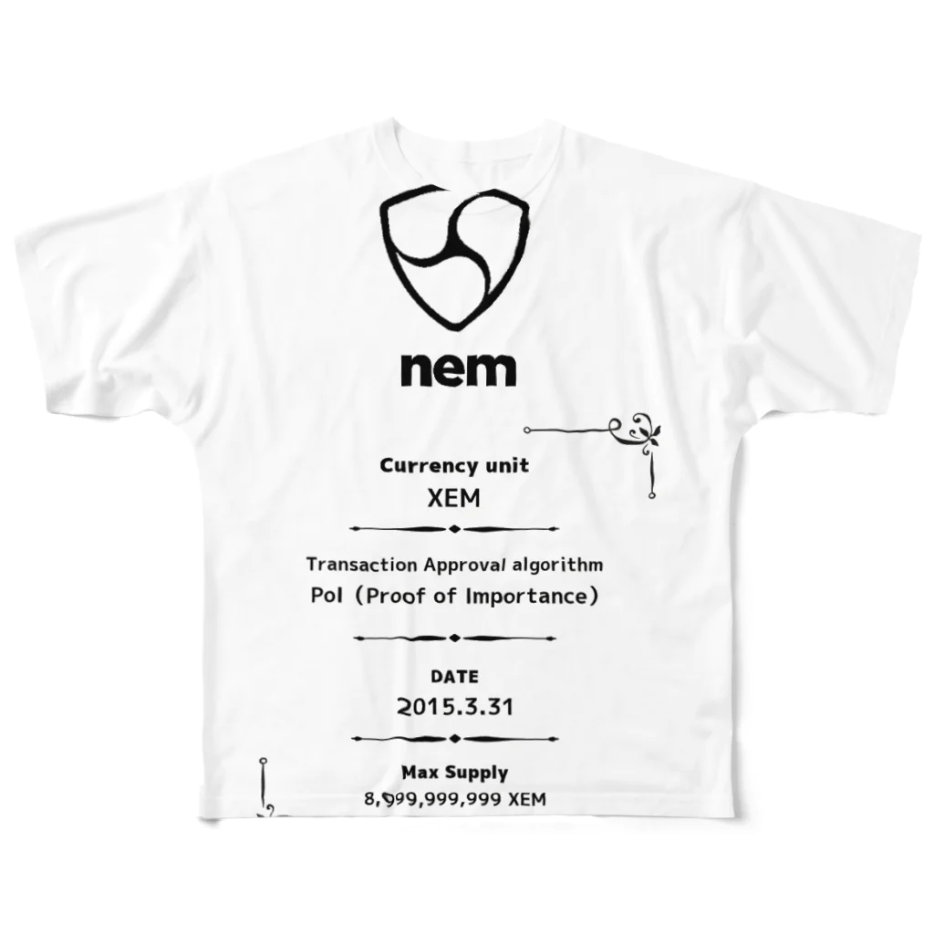 かくりのnem モノトーンBIGT フルグラフィックTシャツ