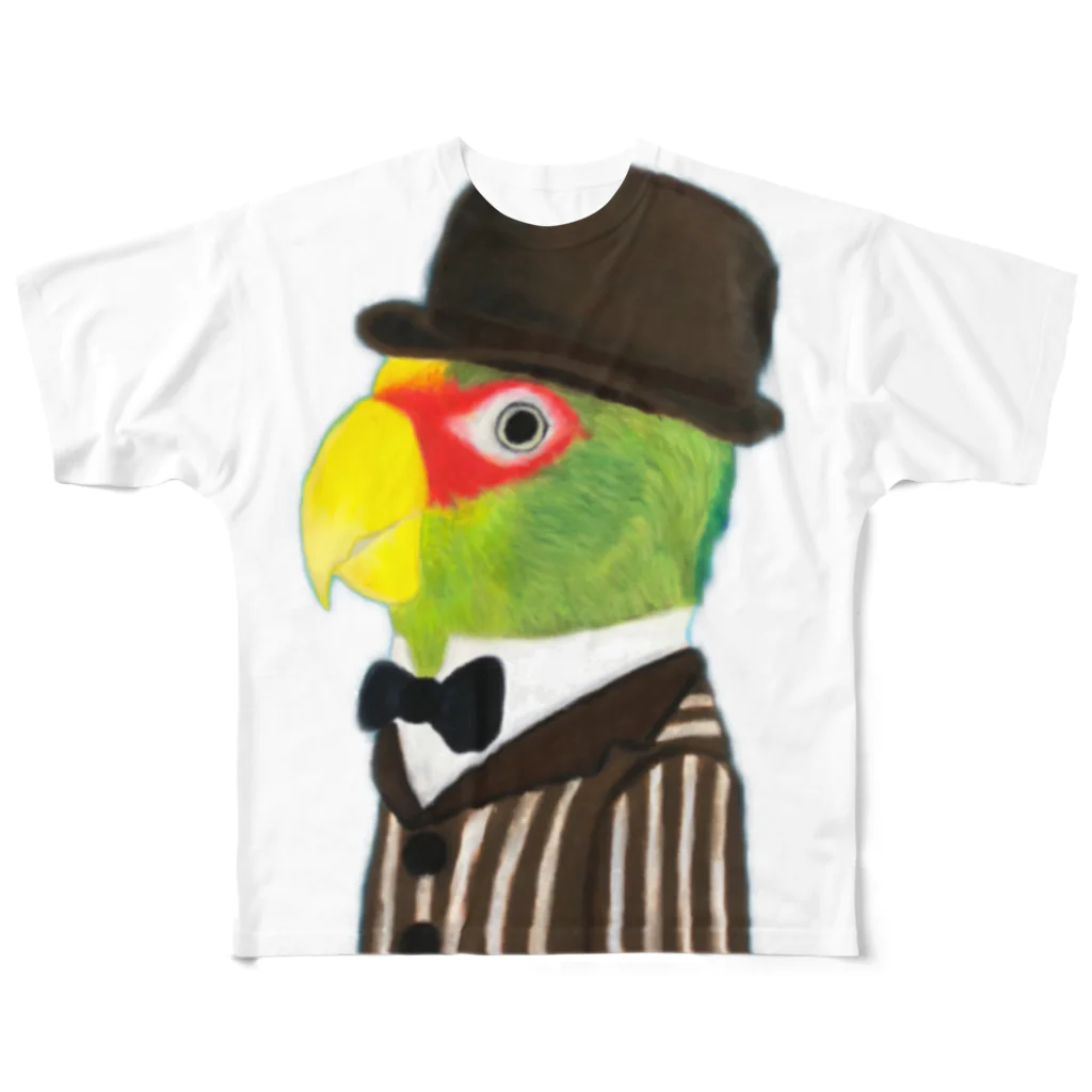 ねこぜや のコボウシインコ紳士 背景なし All-Over Print T-Shirt