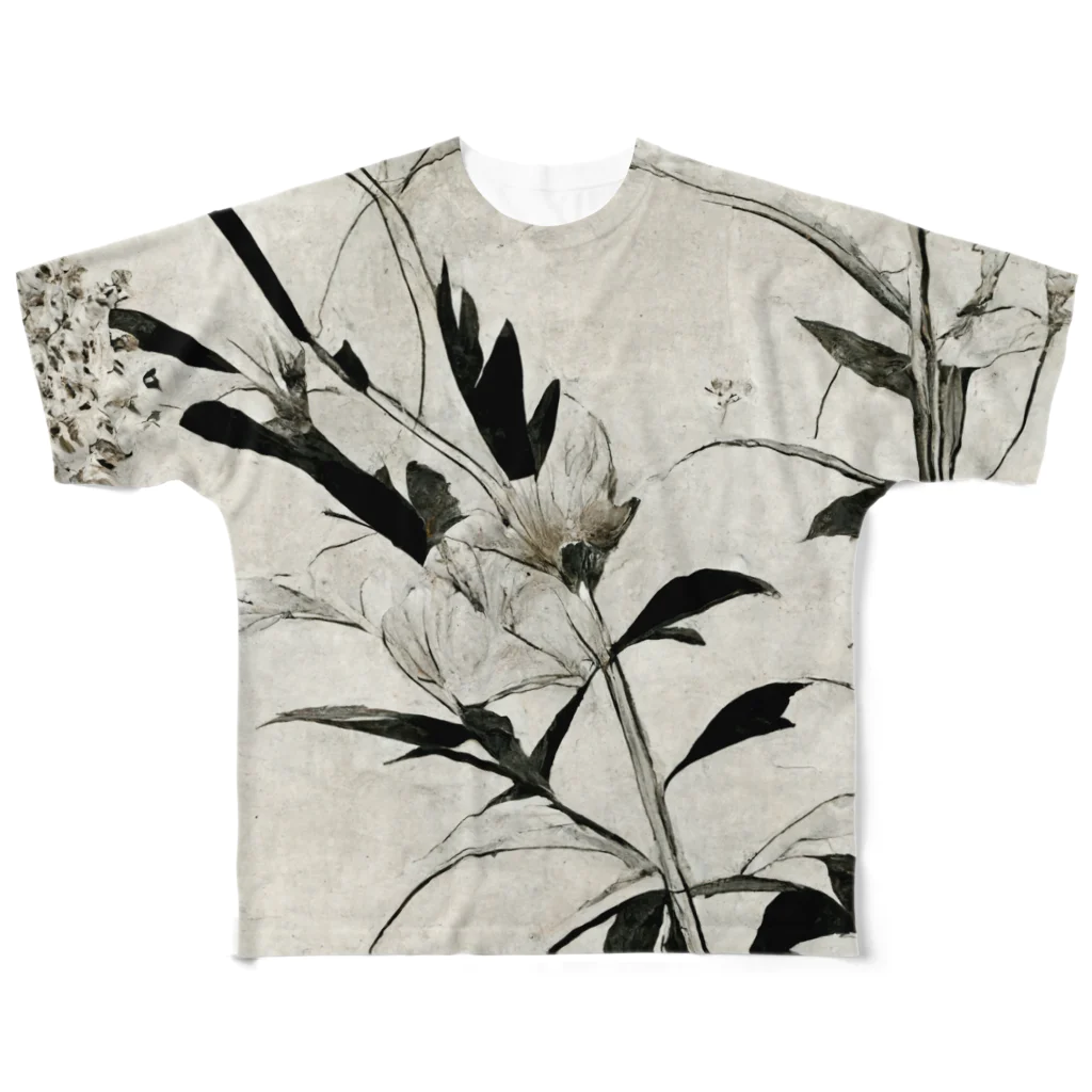 ■□ monochrome10 ■□のJapanese flower / B All-Over Print T-Shirt