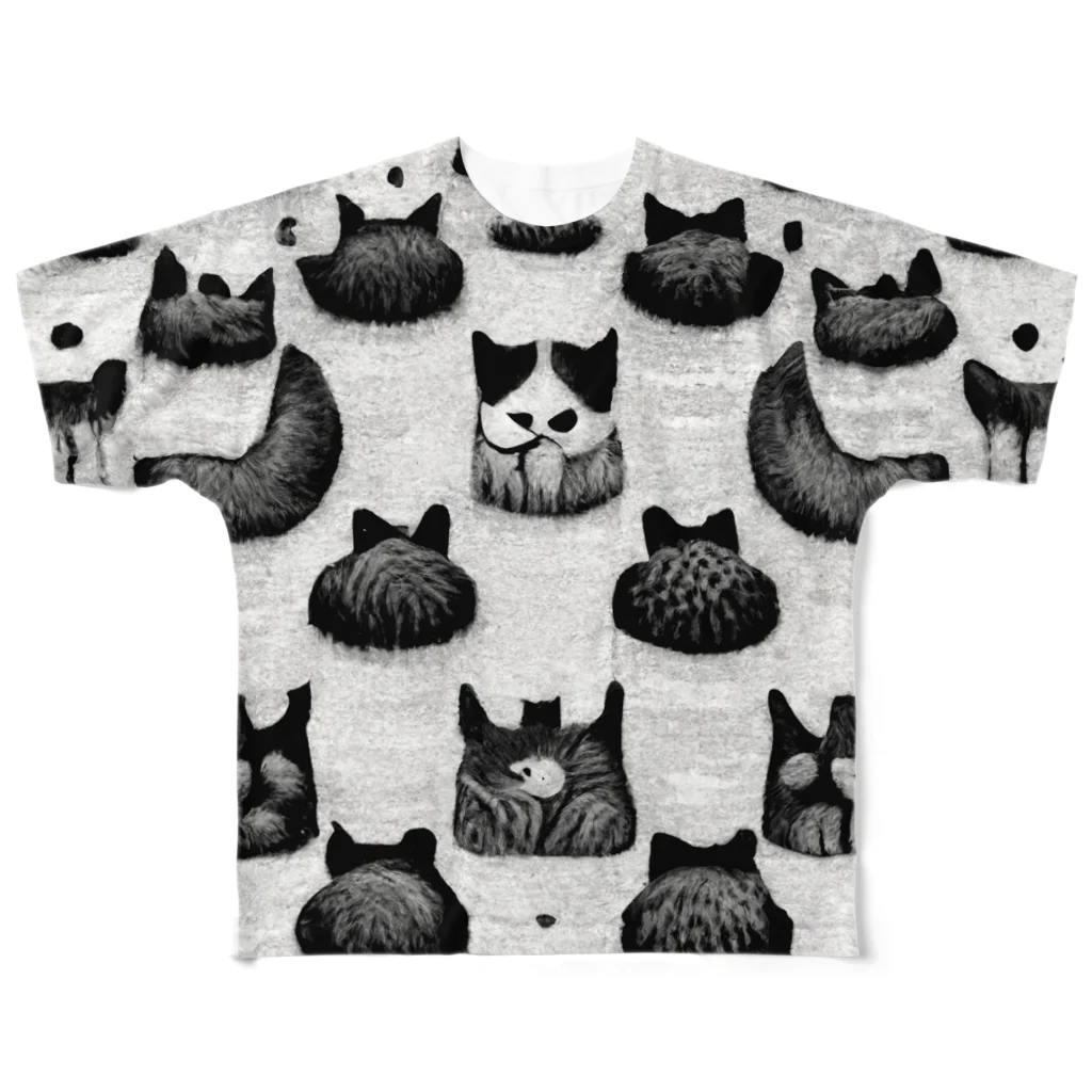 ■□ monochrome10 ■□のBlack Cats / C All-Over Print T-Shirt