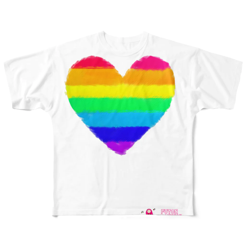 フトンナメクジのRainbow Heart - レインボウハート フルグラフィックTシャツ