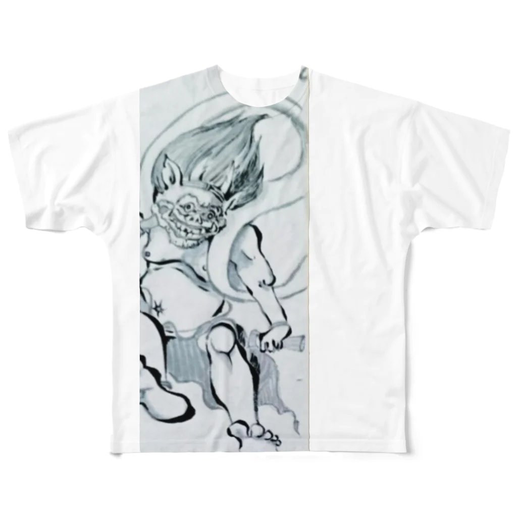 水墨絵師 松木墨善の雷神×風神 All-Over Print T-Shirt