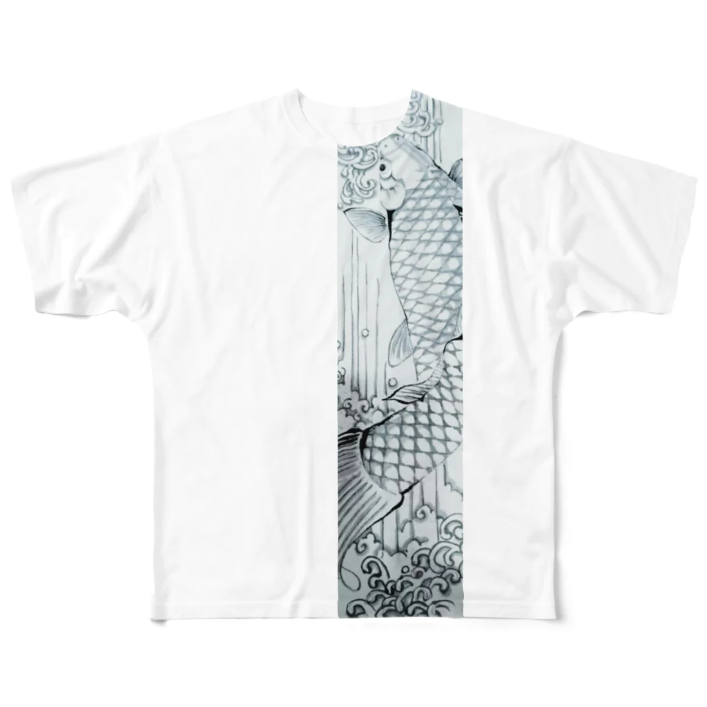 水墨絵師 松木墨善の鯉の滝昇り フルグラフィックTシャツ