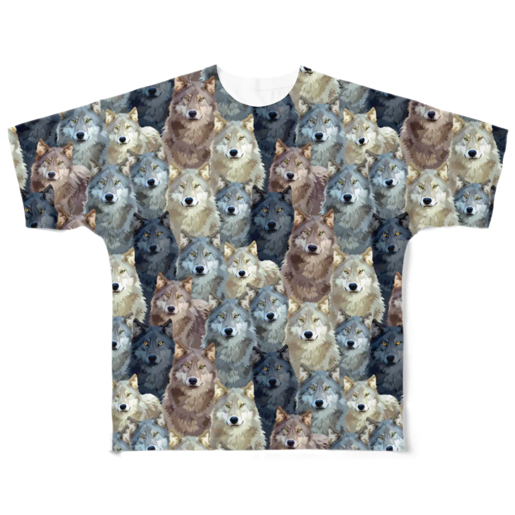 WOLVES art shopのオオカミいっぱいシャツ フルグラフィックTシャツ