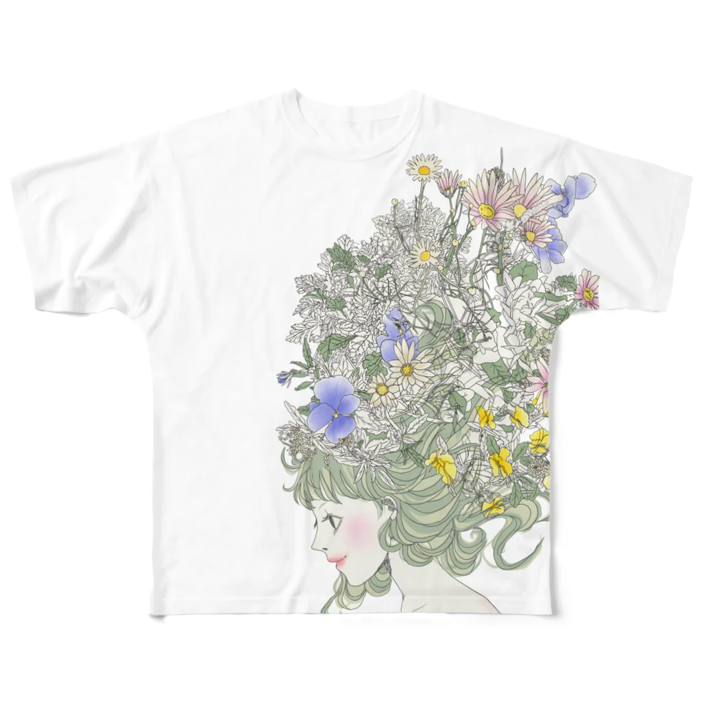 SAYABOの花を纏う フルグラフィックTシャツ