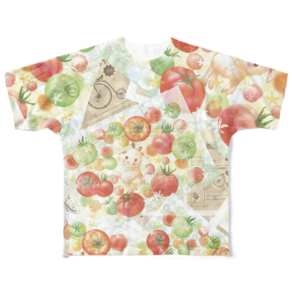 Vegefru　bouquet　　　　　　　＜ベジフルブーケ＞のヤギとトマトのコラージュ All-Over Print T-Shirt