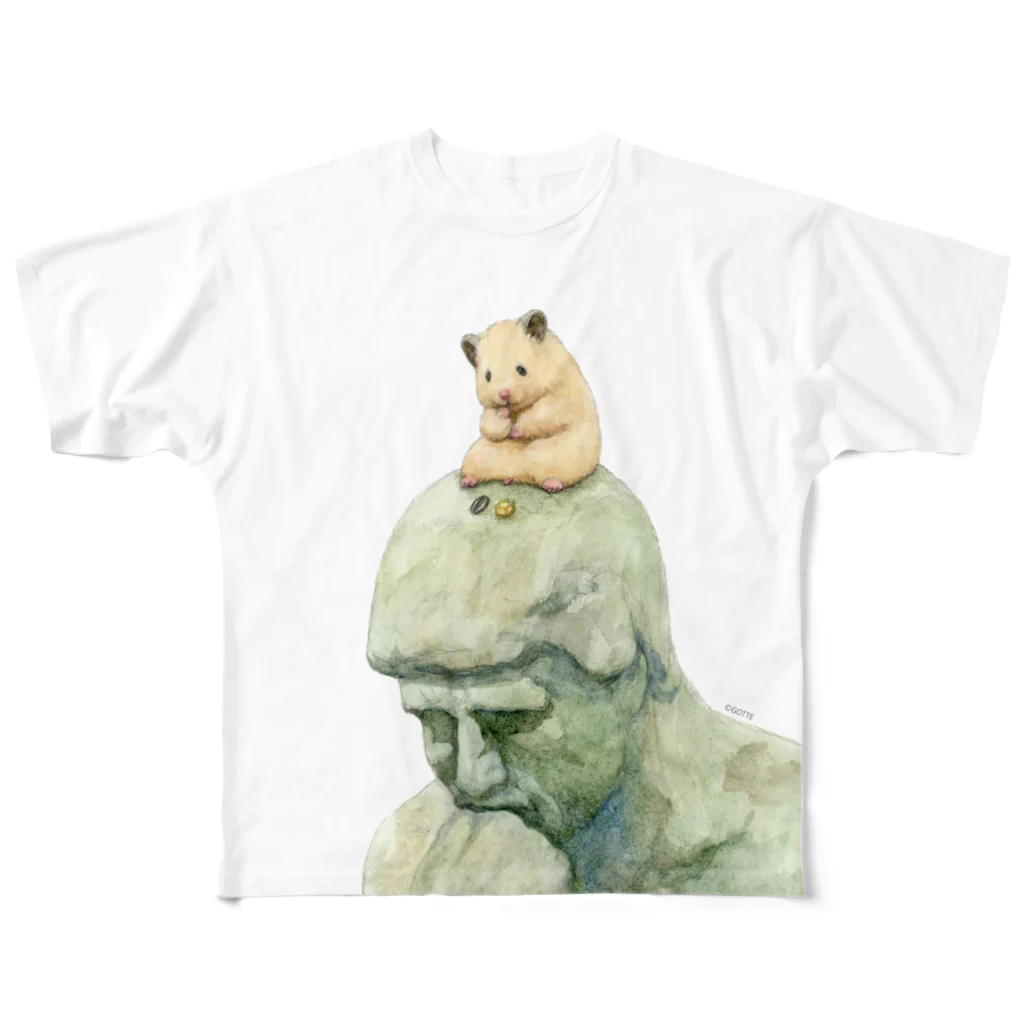 GOTTE🐹STOREの助六の日常（考える人とハムスター） フルグラフィックTシャツ